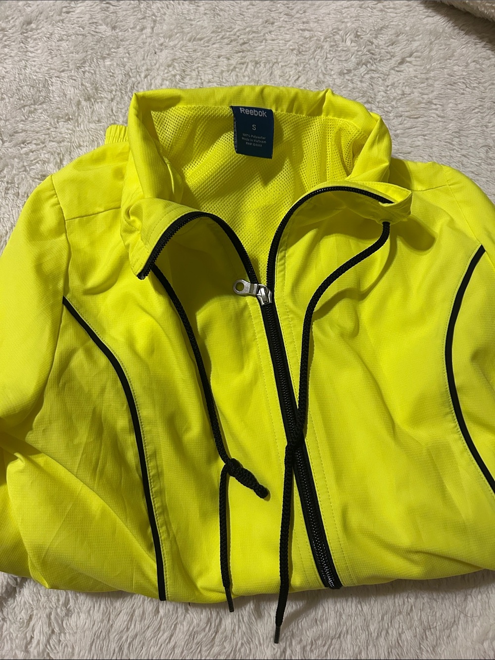 Reebok Women's High-Visibility Yellow Bomber Jacket with Black Trim
